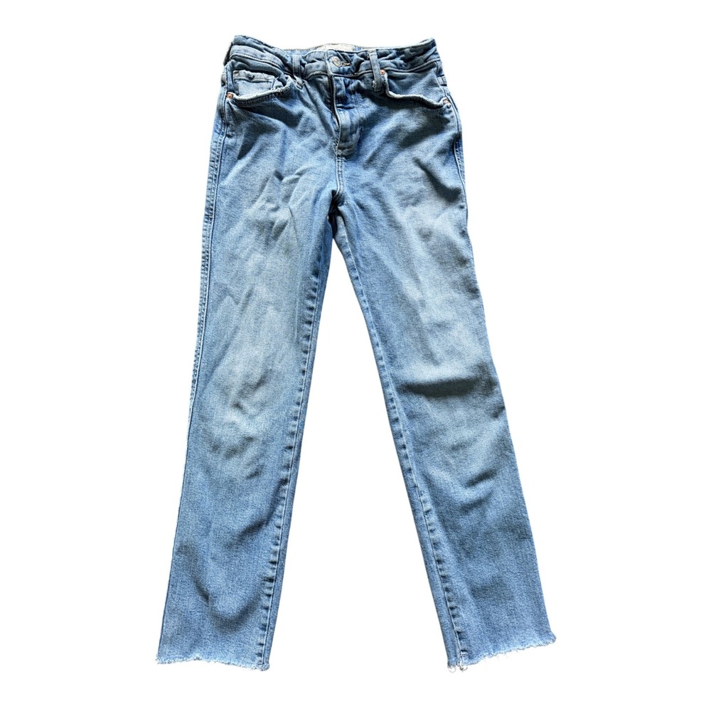Free People 26 High Rise Straight Leg Jeans Raw Hem Crop Light Wash Boho